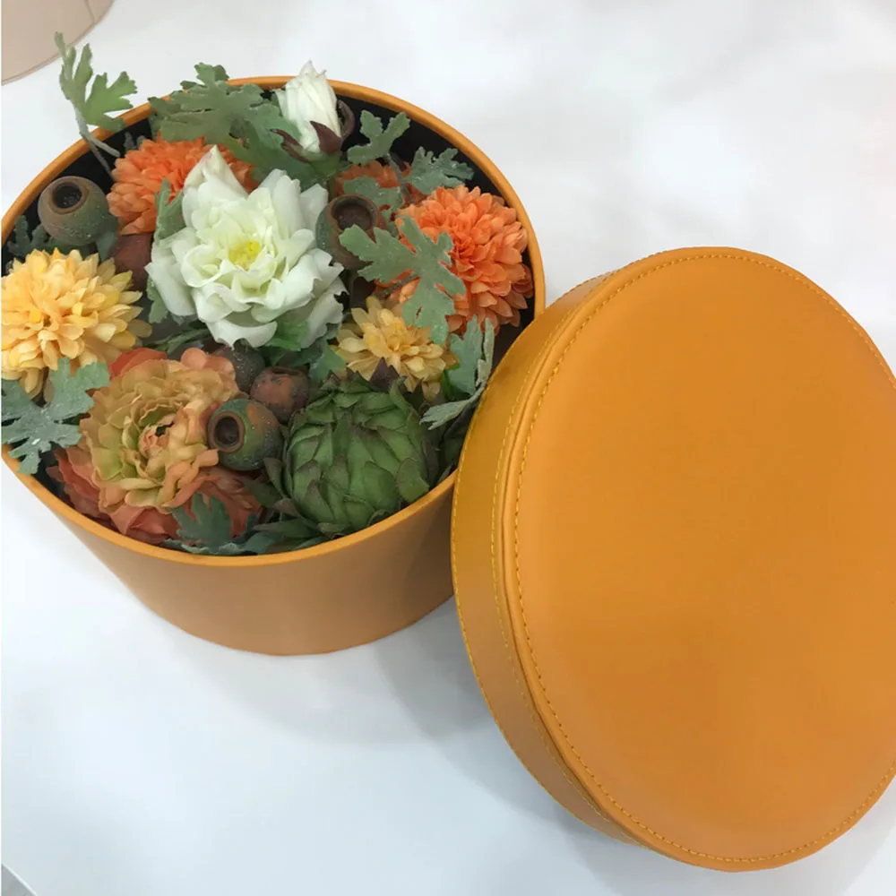 Кожаная Подарочная коробка для цветов круглое ведро объятий с крышкой упаковка