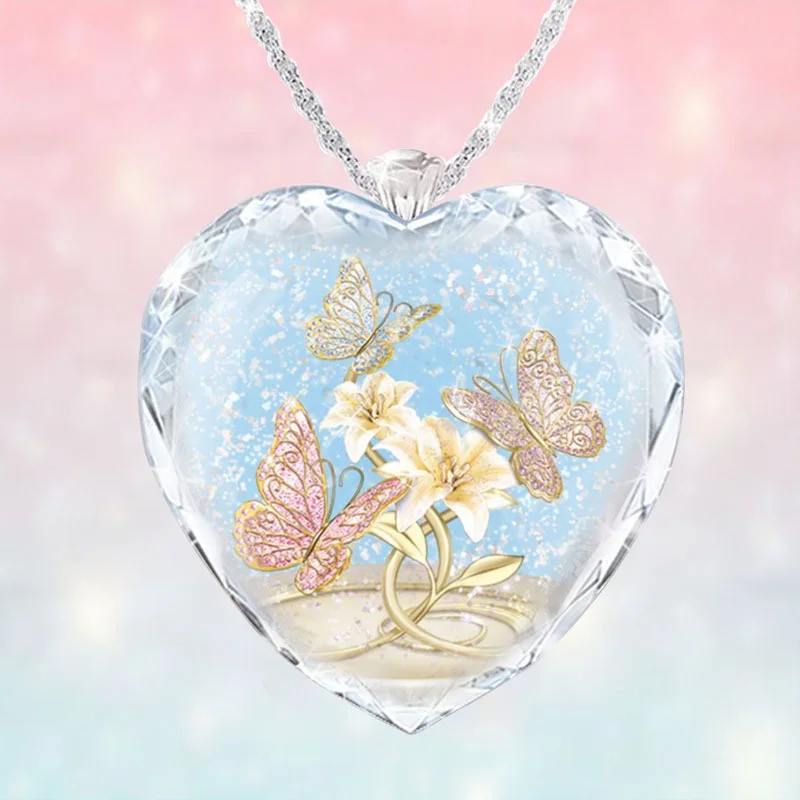

Exquisite Fashion Creative Elegant Crystal Glass Sparkle Eyeball Woman Necklace Flower and Butterfly Pendant Charm Jewelry 2021