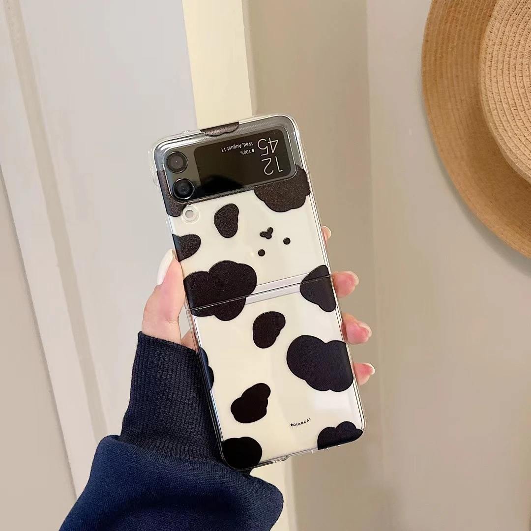 

Противоударный чехол из поликарбоната с милым рисунком коровы для Samsung Galaxy Z Flip3 5G прозрачный противоударный чехол