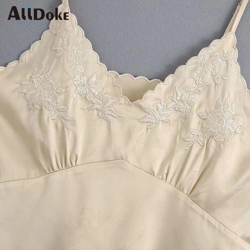 ALLDOKE бежевые атласные кружевные женские топы летние с v-образным вырезом без