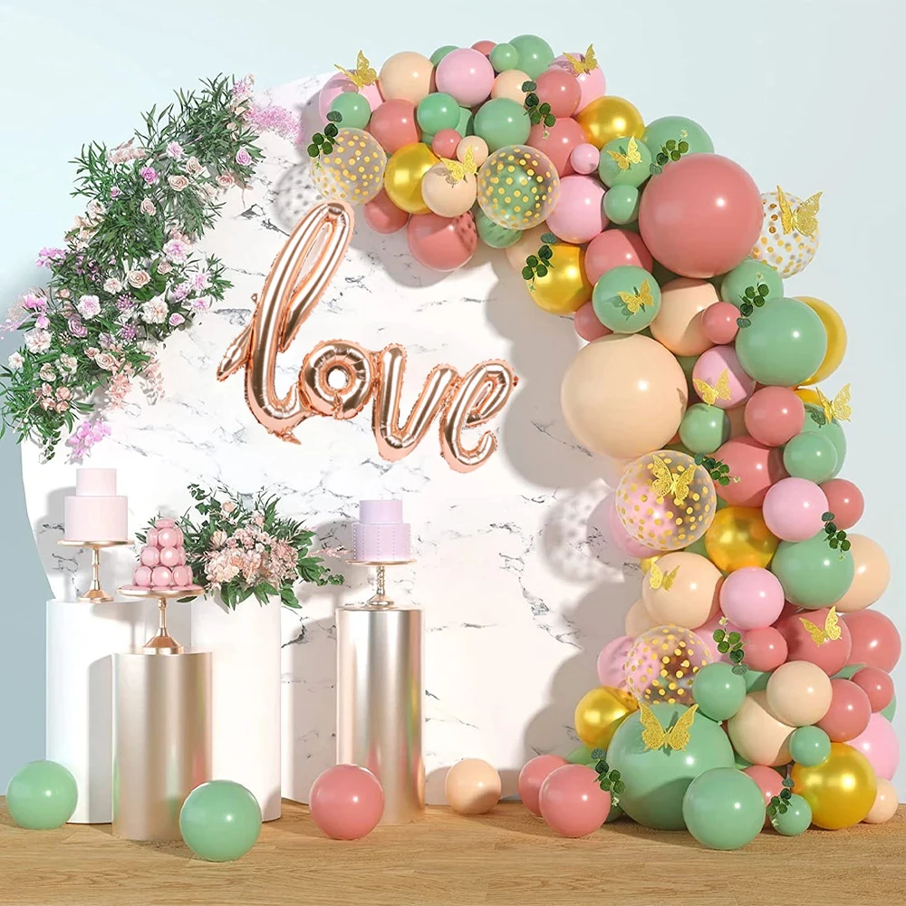 Розово-зеленые фотообои хром золотой латексный набор воздушных шаров