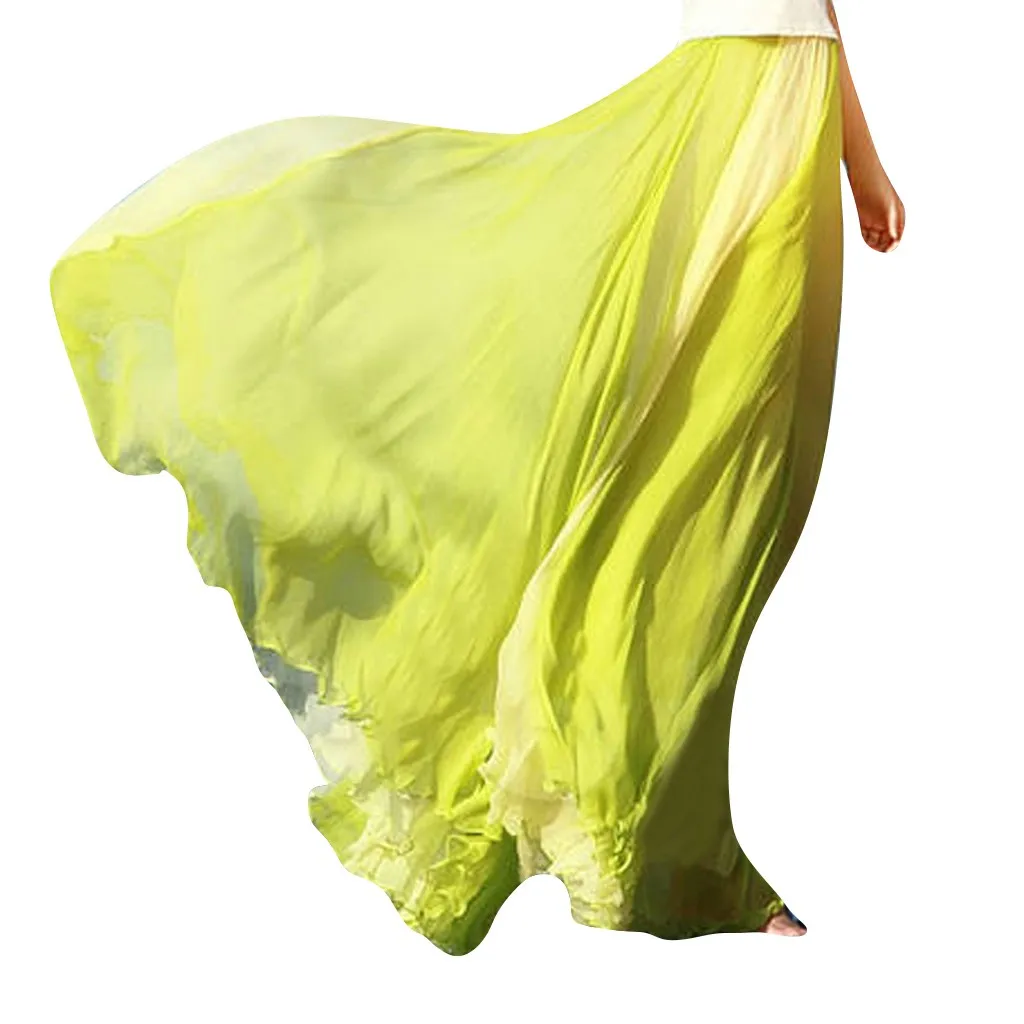 

Fashion Women Ankle-Length Long Skirts Empire Casual Loose Full Circle Skirt Flowing Color Matching Chiffon Bohemian Skirt 2021