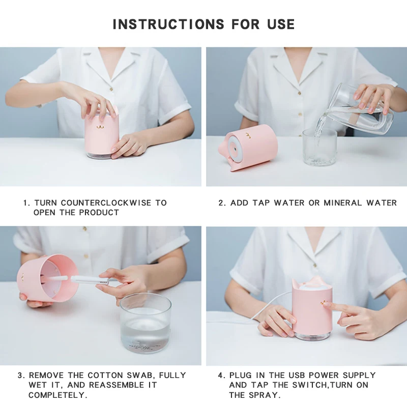 

Cat Appearance Air Humidifier With Night Light Mini USB Desktop Atomizer Bedroom Office Portable Purifier Mist Maker With Timing