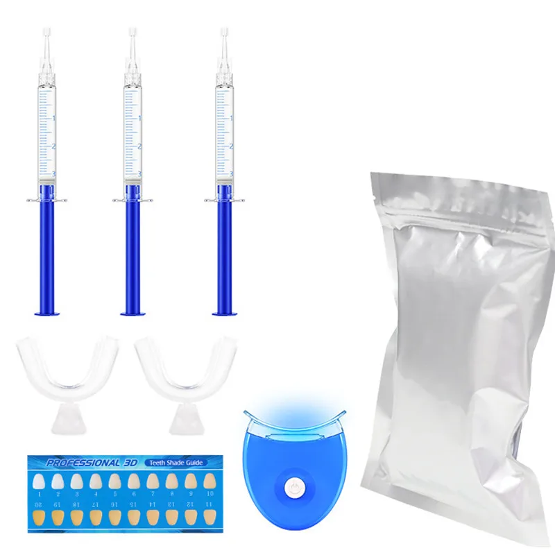 

LED Light Tooth Gel Remove Stains Teeth Whitening Kit Teeth Whitening Gel Syringes Dental 44% Peroxide Teeth Whitening Kit