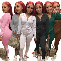 2 piece set women sexy solid color matching set zipper up hoodie tracksuit bodycon sports jogger sets lounge wear outfits