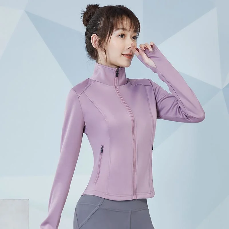 

Yoga Top Women's running fast dry training clothes zipper coat gym sports tights autumn and winter fitness clothes