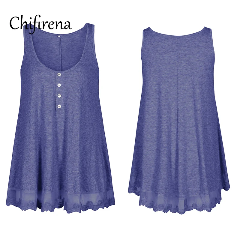 

Chifirena 2021 Loose Tank Top Women Sleeveless Lace Patchwork Solid T-shirt Leisure Home wear Summer Casual Sexy Tank Tops Woman