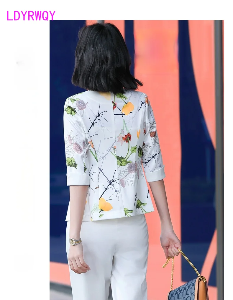 

LDYRWQY Summer Korean version of the new single button fashion five-point sleeve suit collar fashion printing casual suit