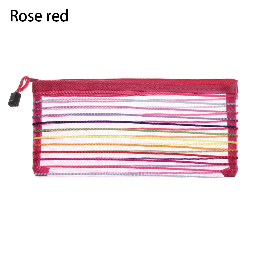 rose red Простая Радужная цветная Сетчатая Сумка для документов, разноцветные канцелярские принадлежности на молнии, нейлоновая сумка, чехол для карандашей, офисные, студенческие, школьные принадлежности - Цвет: rose red