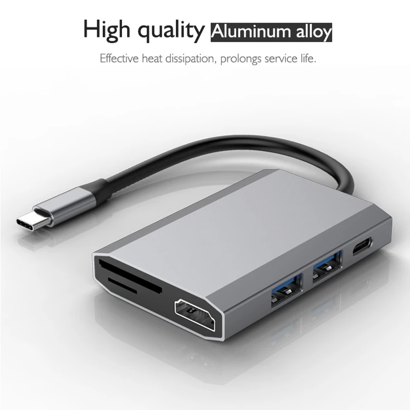 

6-In-1 Type-C HUB USB C to 4K HDMI-Compatible SD/TF Card Reader Slot Adapter USB 3.0 For Macbook Pro DELL USB 3.0 HUB