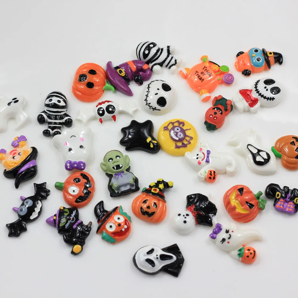 

Mixed Halloween Theme Resin Craft Pumpkin Ghost Zombie Flatback Beads DIY Cabochons Decoration Scrapbooking Craft