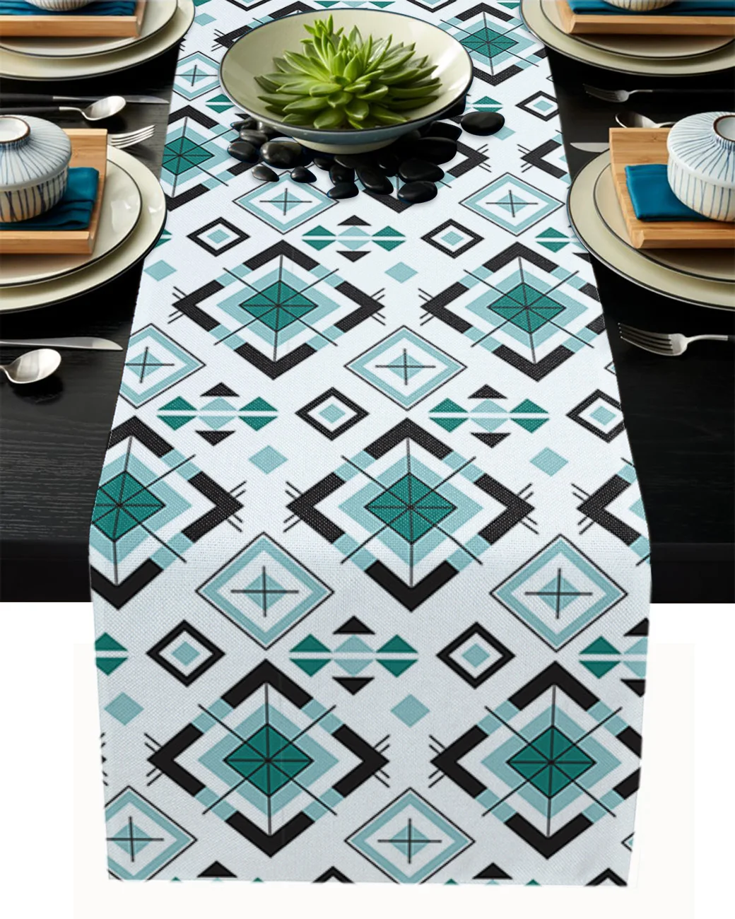 

Geometric Simple Checkered Rhombus Table Runner Modern Wedding Decorations Dinning Table Runners Placemat Christmas Decorations