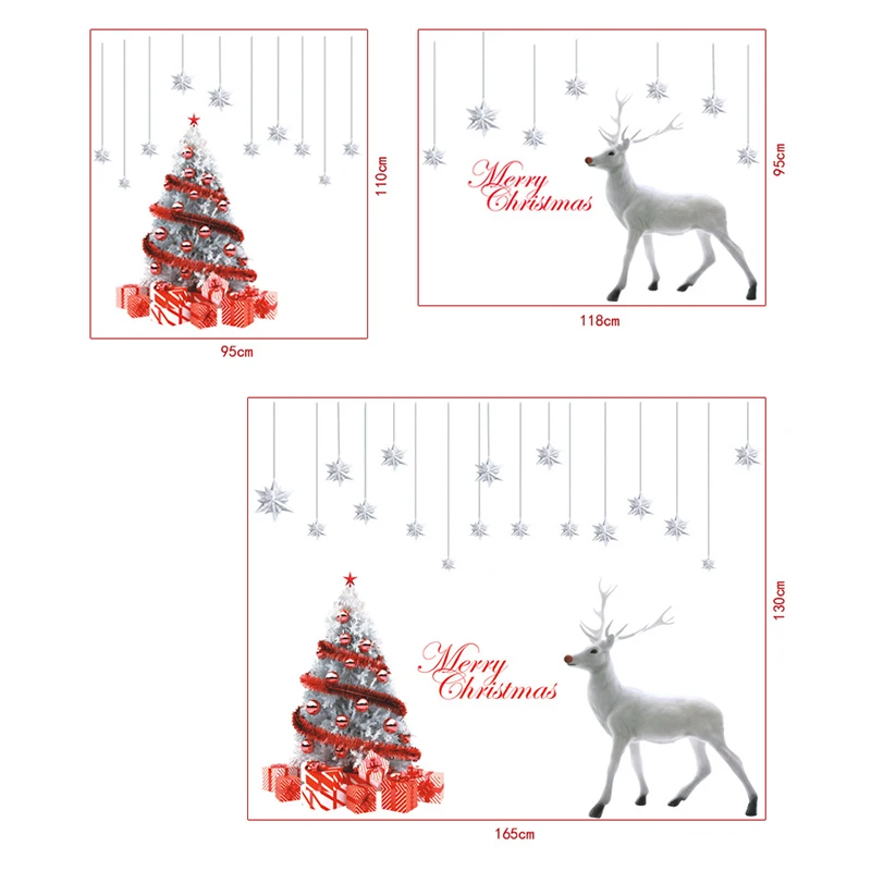 

Window Art Removable 2Pcs Christmas Wall Decals Mural Stickers DIY Reindeer Xmas Tree Snowflakes Wallpaper Decorations Ornaments