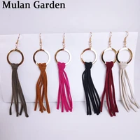 mg 6 colors handmade genuine leather tassel earrings gold circle pendant dangle earrings fashion simple women accessories gifts