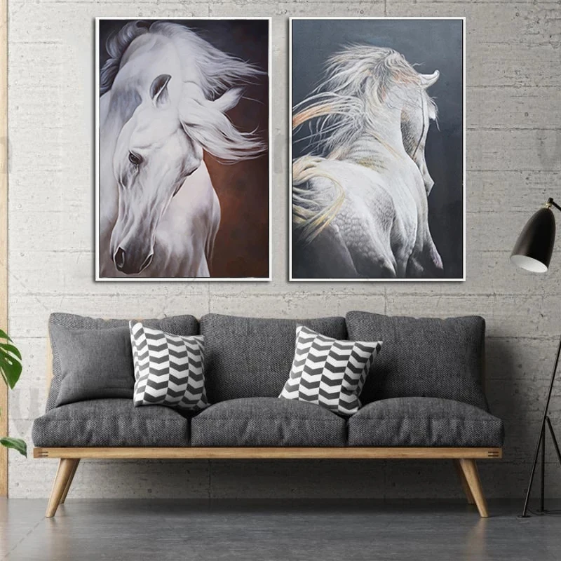 

Running White Horse Canvas Printing Art Painting Nordic Poster Modern Minimalist Home Living Room Wall Decoration Picture