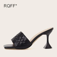 big size 48 woman shoes high heels sexy open toe rubber sole stiletto white black mules summer new adult sewing outside slippers