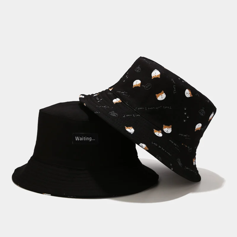 

New Fashion Summer Panama Bucket Hat Men Women Cute Cat Print Bob Chapeau Hip Hop Fishing Cap Reversible Fisherman Hat