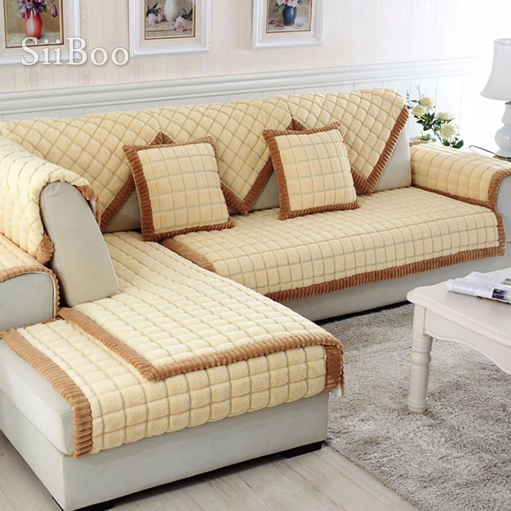 Покрывало для дивана в клетку кофейного бежевого цвета секционный чехол кушетки