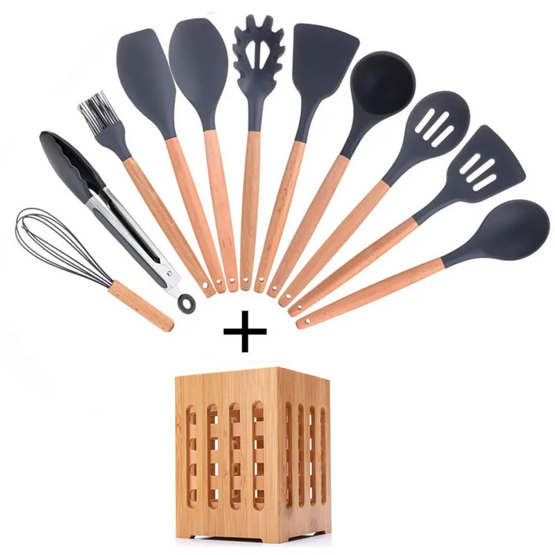 utensilio de cozinha 11/12-itens, kit cozinha, silicone, utencilios para cozinha frete gratis,ferramentas de cozinha,utensilhos de cozinha,conjunto cozinha acessórios, alça de madeira,espátula colher, concha, pinça c - Цвет: 11-PCS kitchen set