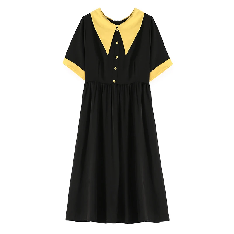 

2021 new style summer dress black dress girl doll collar fat girl temperament loose short-sleeved dress large dress size M-4XL