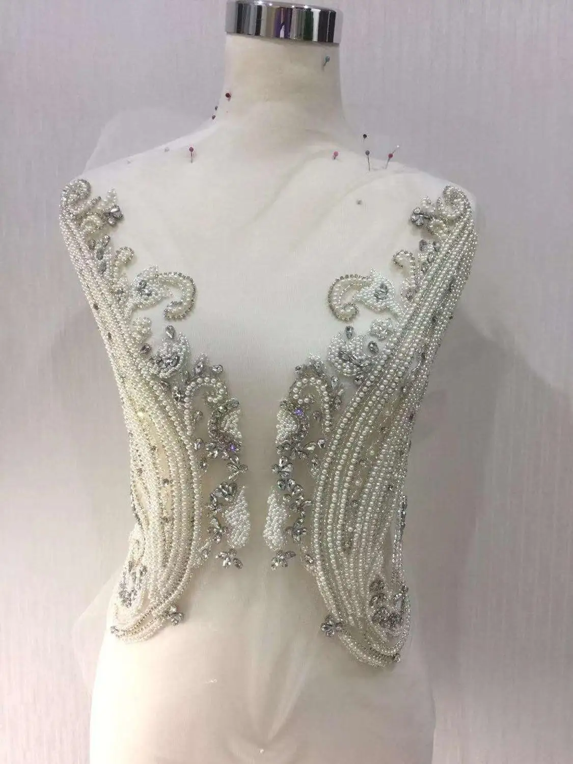 

FZD 8 pairs bodice patch white pearls size 15*7 inches free shipping