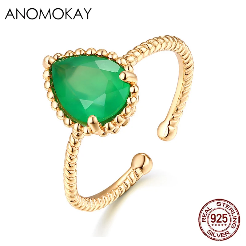 

Vintage Elegant Big Oval Green CZ Crystal Gold Color Rings for Fashion Birthday Gift 100% Sterling 925 Silver Rings Resizable