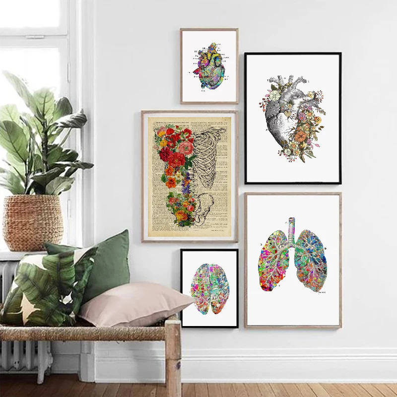 Anatomie Hart Hersenen Abstract Medische Wall Art Canvas Schilderij Print Nordic Posters en Prints Muur Foto 'S Voor Woonkamer