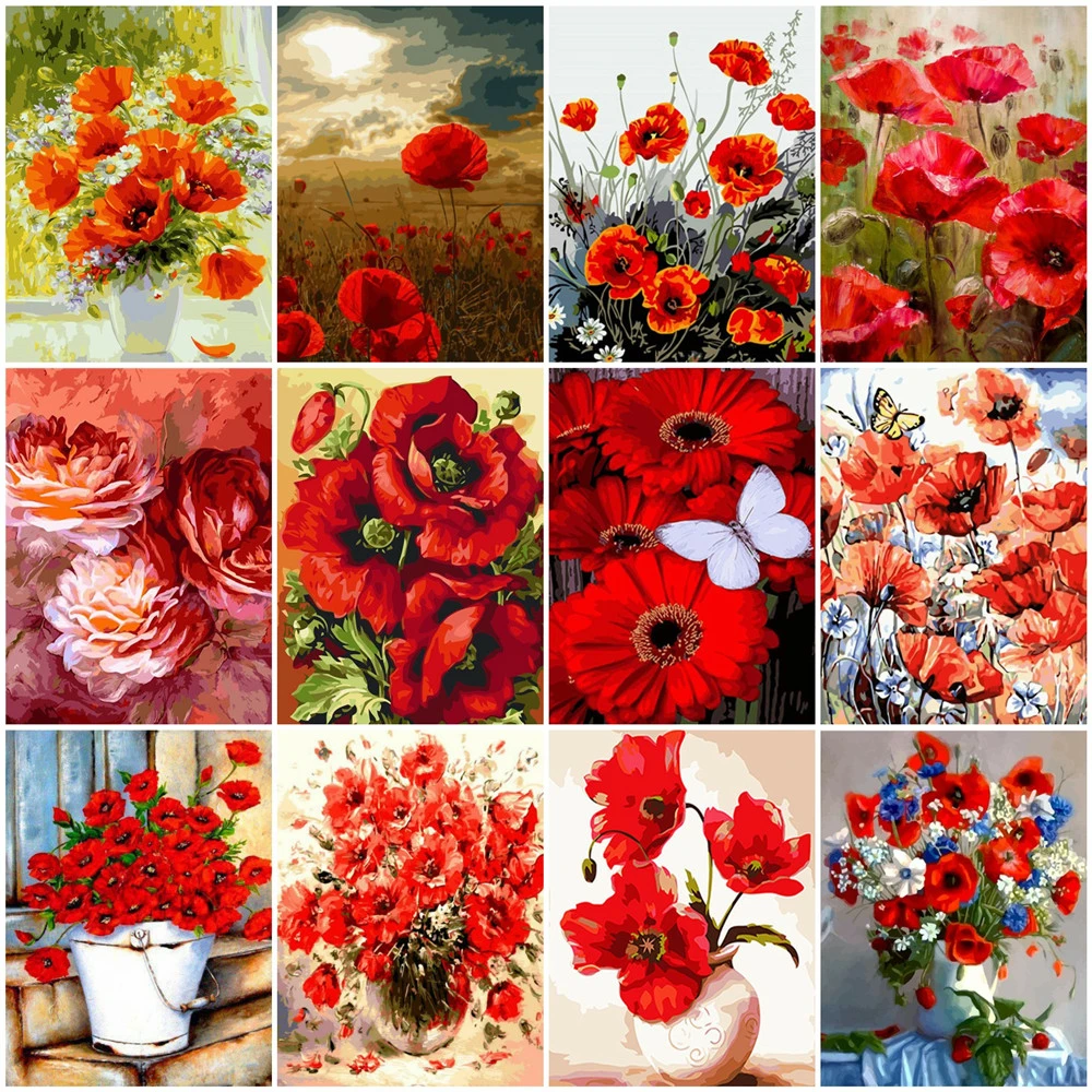 

HUACAN Picture By Number Flower DIY Drawing Canvas Hand Painted Oil Painting By Numbers Home Decoration