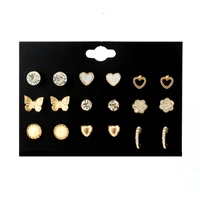 18pcsset minimalist mixed small stud earrings set rhinestone butterfly heart shaped simple geometric jewelry for women girls