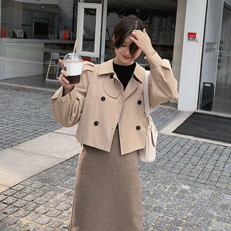 Двубортное пальто короткое пальто для женщин темперамент Модные осенние женские пальто леди длинный плащ куртка 2021 Новый