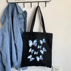 Летняя холщовая женская сумка-шоппер с мультяшным принтом бабочки, Корейская Повседневная вместительная модная винтажная шикарная сумка через плечо