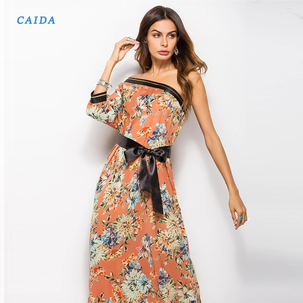 CAIDA/Новое богемное платье в охотничьем стиле с открытыми плечами одним рукавом