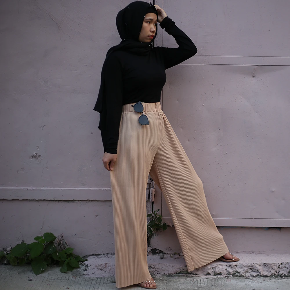 Женские Модные Абайи мусульманские Широкие штаны плиссированные брюки Турецкая