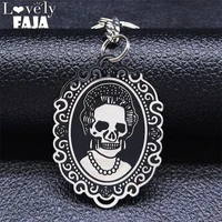 2022 gothic female skull stainless steel couples key chains black silver color keyholder jewlery llaveros pareja k3685s03