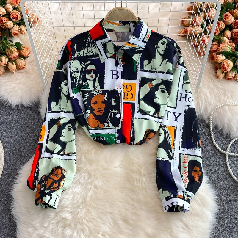 

Женская блузка с длинным рукавом и воротником-стойкой, в стиле Харадзюку