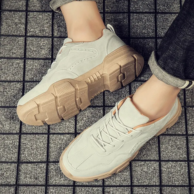 Замшевые мужские вулканизированные легкие туфли Мужская обувь на шнуровке