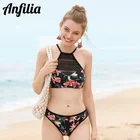 Женский комплект бикини Anfilia, винтажный сетчатый купальник с цветочным принтом, купальный костюм, пикантная пляжная одежда, пикантное бикини, 2019