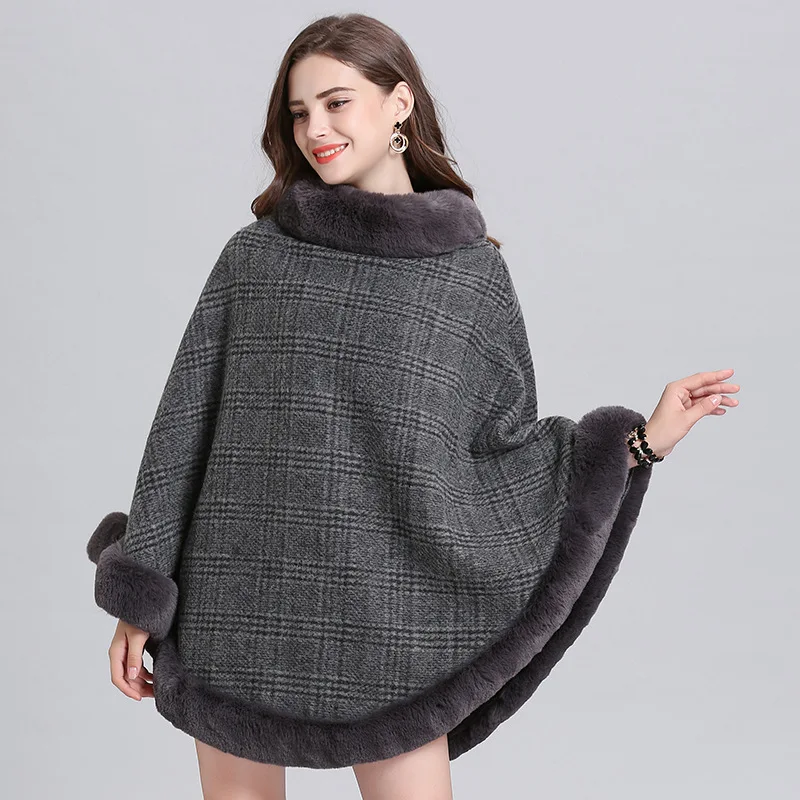 2019 Модные женские зимние теплые клетчатые пончо и накидки один размер вязаная