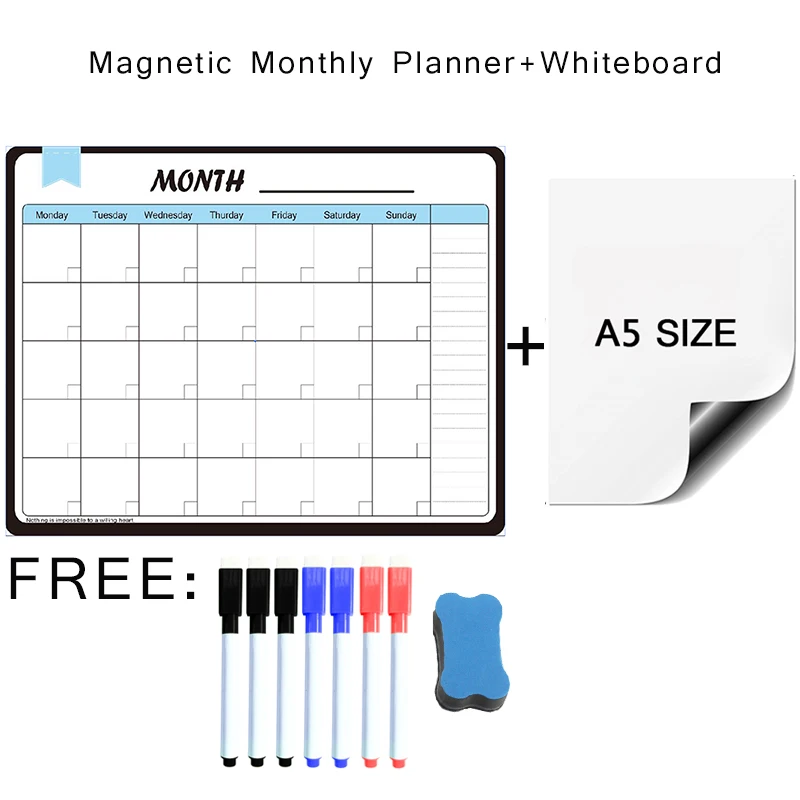 

Soft White Board Magnetic Weekly Monthly Planner Calendar Dry Erase Magnet Fridge Stickers Memo Message Drawing Schedule Agenda