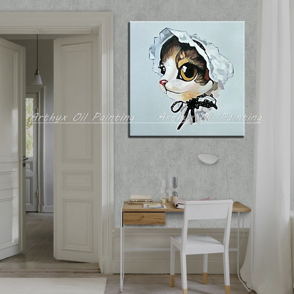 Картины Arthyx ручная роспись мультяшный Кот животные картины маслом на холсте