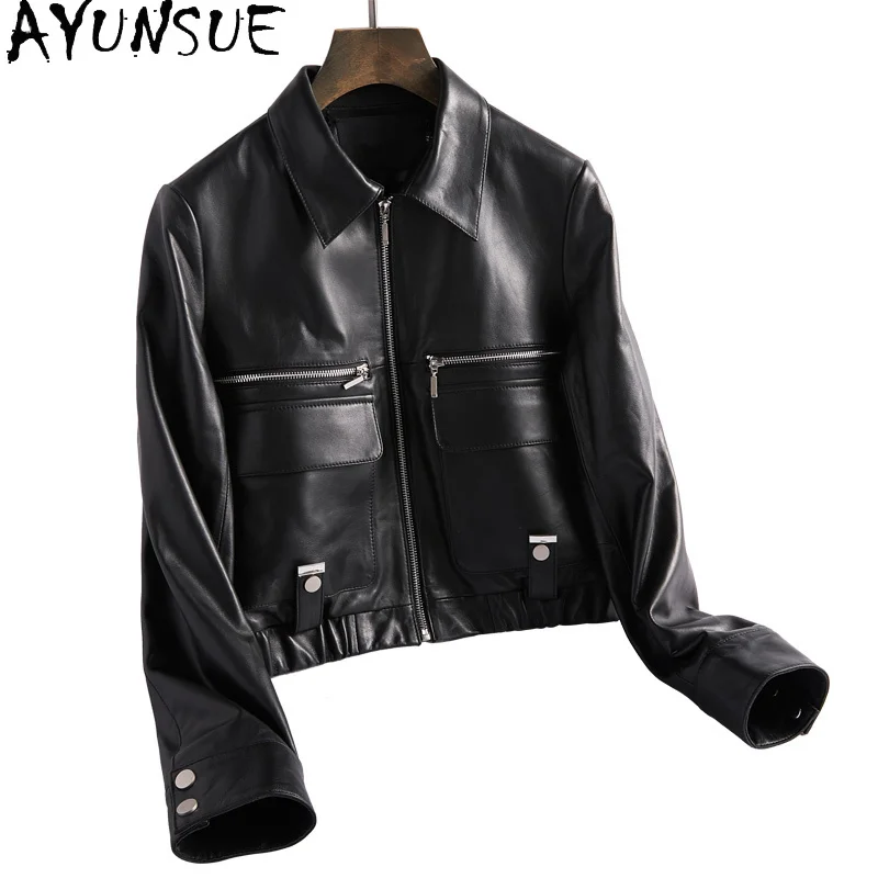 

Natural Women's Winter Sheepskin Coat Female 100% Real Genuine Leather Jacket Women Motorcycle Coats and Jackets Y-1213
