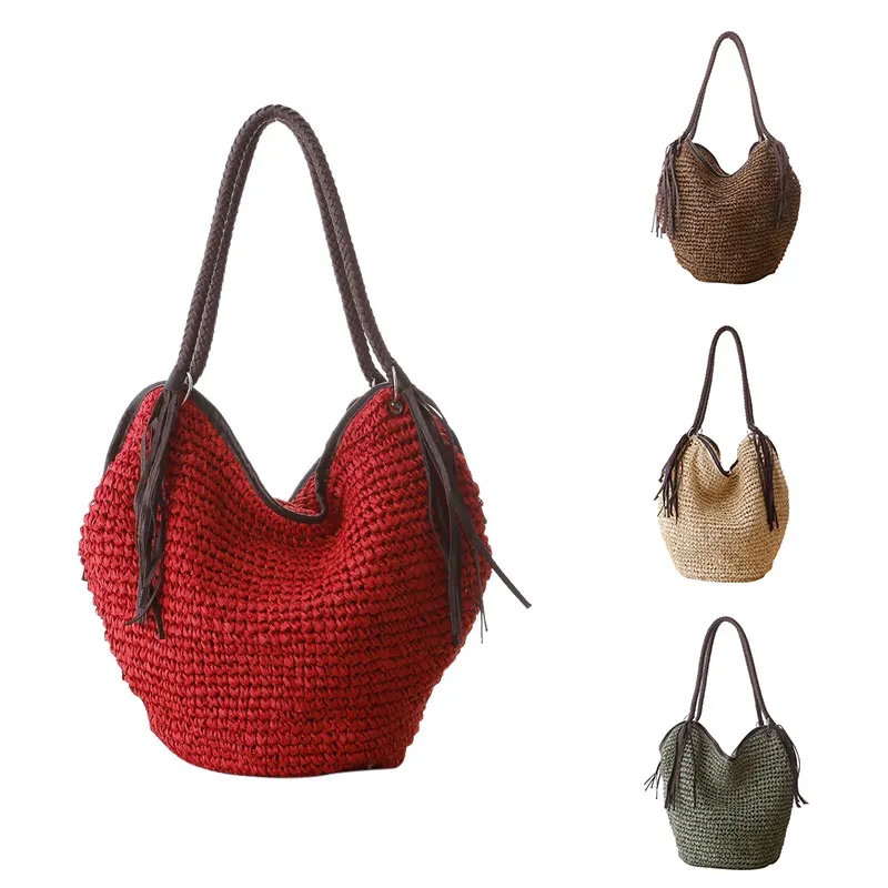 

Бумажная женская сумка через плечо, повседневная женская сумка большой вместимости из ротанга, женская пляжная сумка
