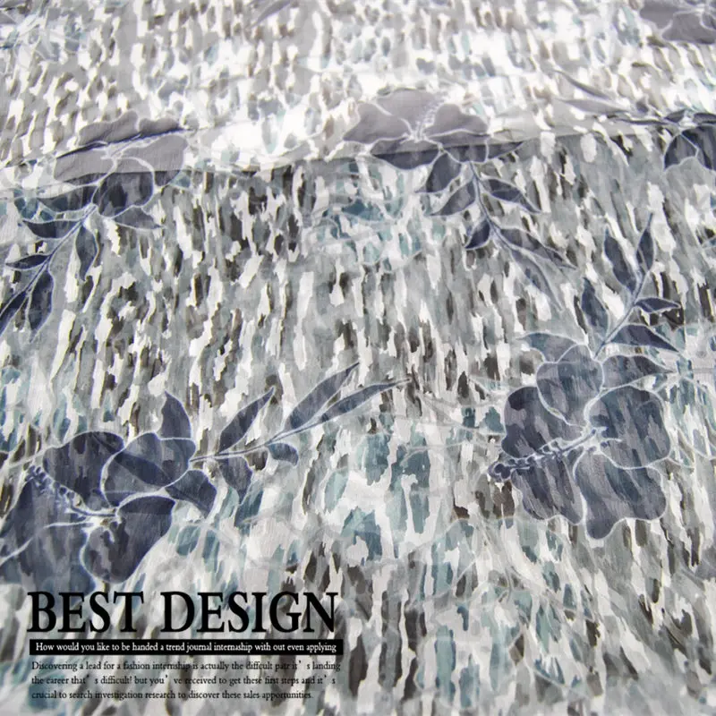 Шелк жоржет шифон ткань платье темно-синий цветок 100% плиссированные тонкие