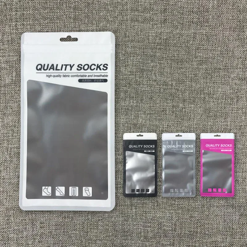 100 Pcs Colorful Quality Socks Plastic Packaging Bag with Zipper Closure, Stocking Packing Bag with Hang Hole for Shop Retail