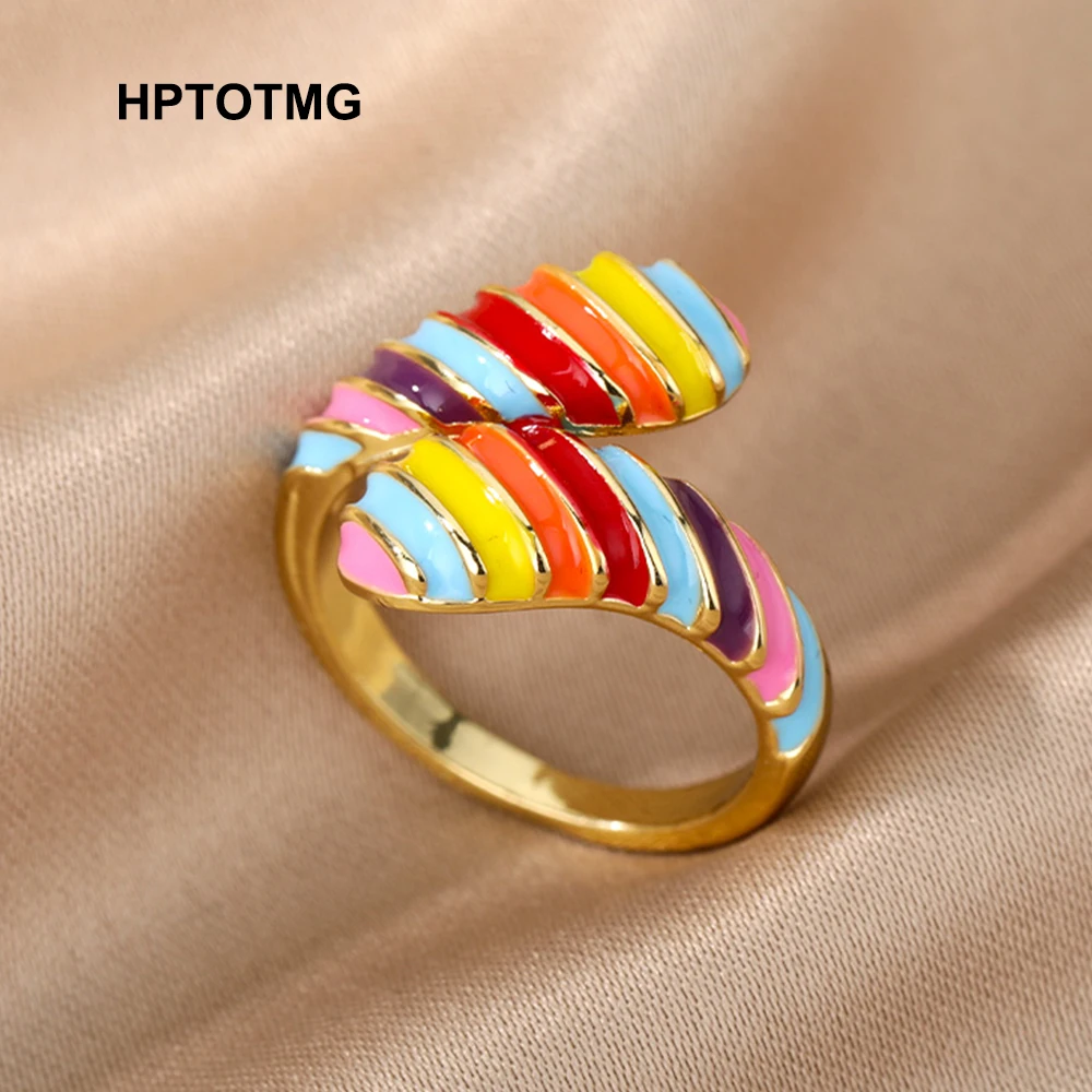 

Creative Colored Epoxy Enamel Geometric Rings For Women French Vintage Punk Wedding Rings 2021 Trend Party Jewelry Gifts anillos