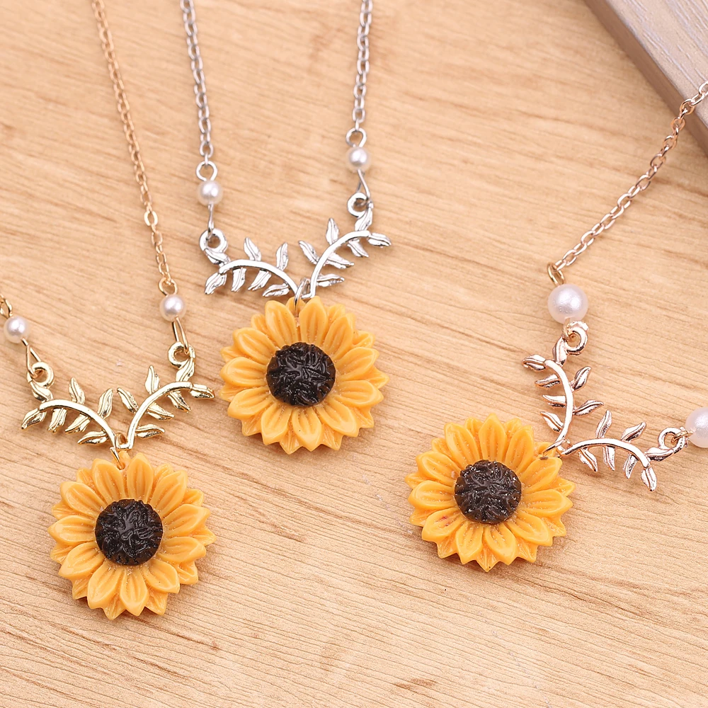 Розовое золото Подсолнух ветка с листьями ожерелье Женские ювелирные аксессуары