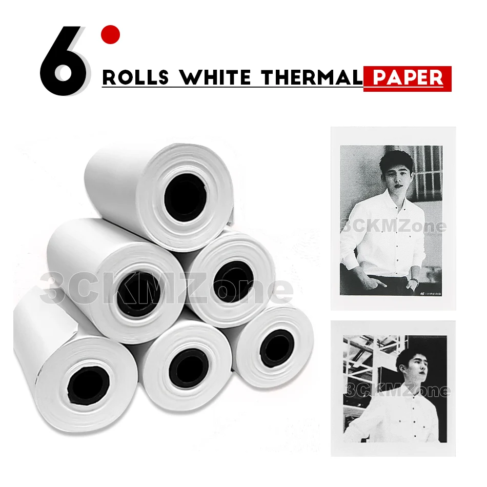 6 Rolls White Paper 58 мм Bluetooth Тепловой Фотопринтер 2-дюймовый Мини Карманный Маленький Симпатичный Peripage A6 Беспроводной Фотопринтер для IOS Android System - Цвет: 6 Rolls White Paper