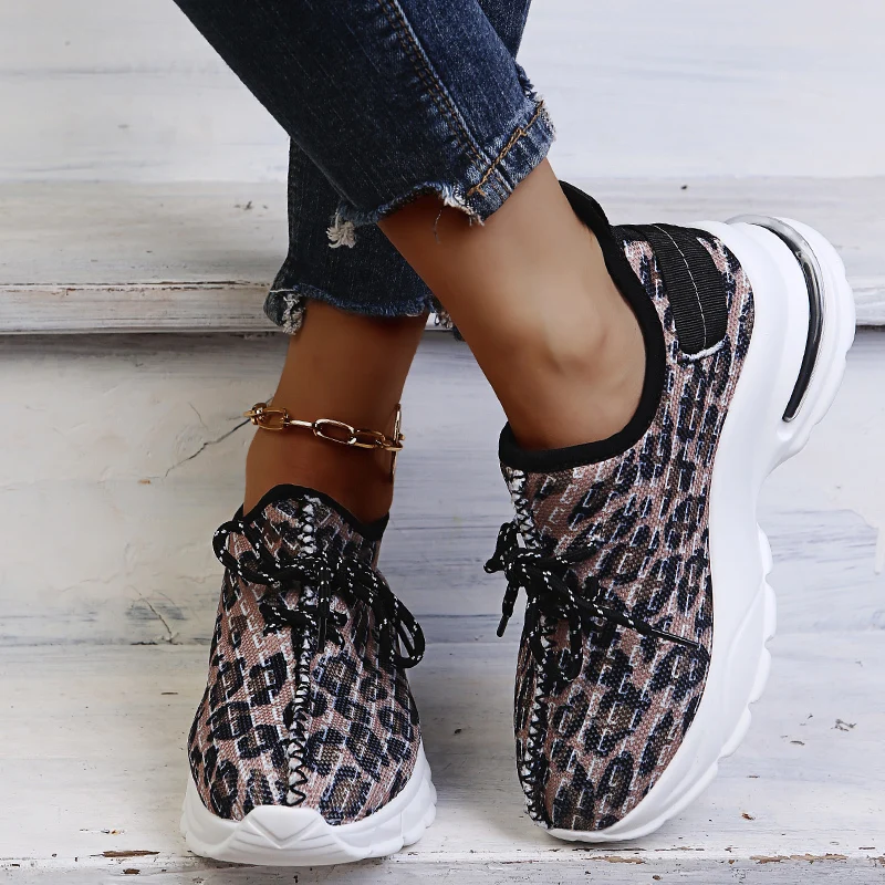 

Women's Casual Shoes Leopard-print Mesh Breathable Sports Shoes 2021 Summer New Air Cushion Vulcanized Shoes Casual Sports Shoes