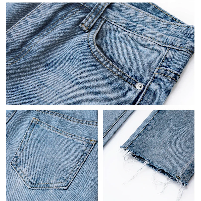 Джинсы женские рваные прямые до щиколотки повседневные брюки из денима с