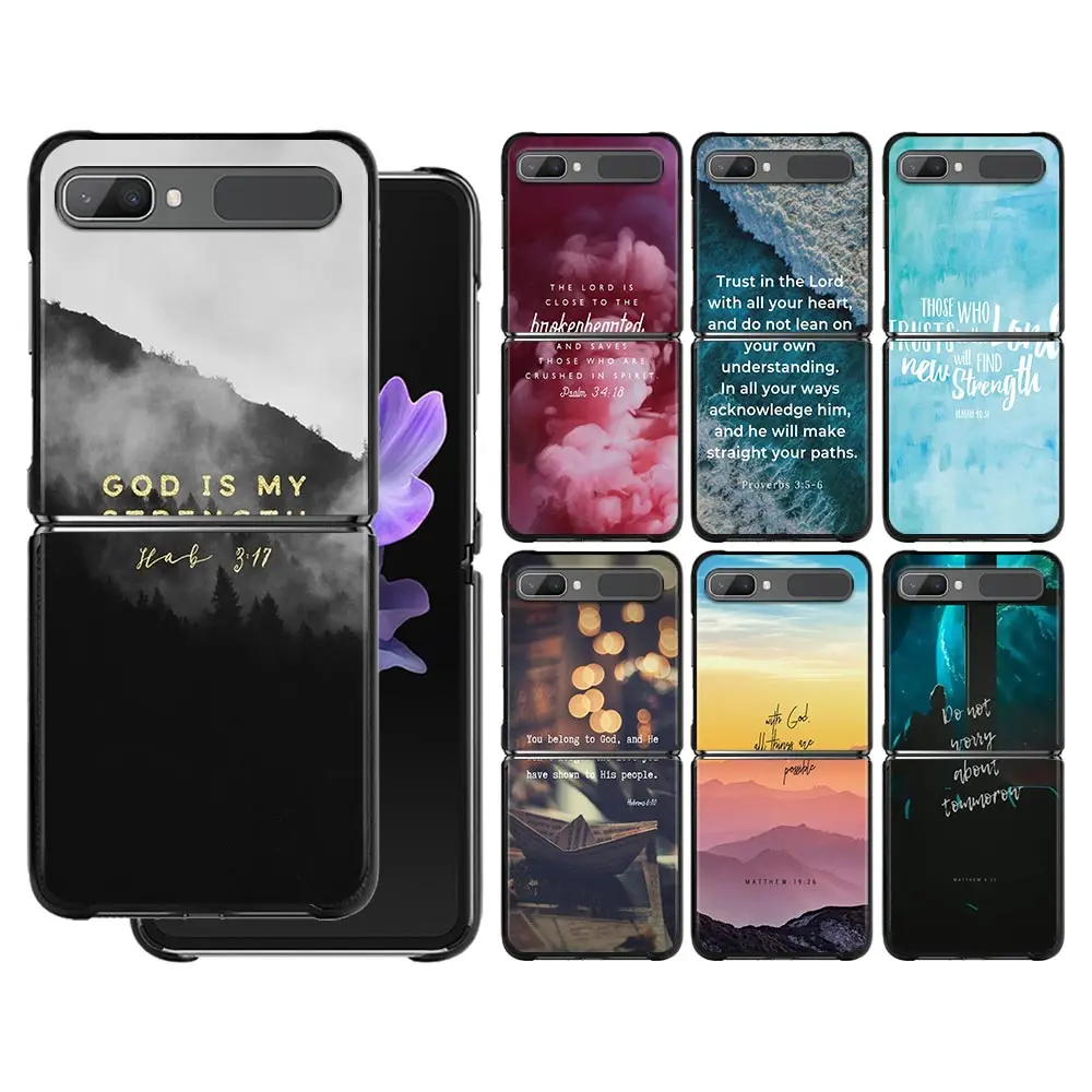 

Phone Case For Samsung Galaxy Z Flip3 z flip 3 5G PC Cases for Samsung Z Flip Cover Black Shell Hard Fundas Bible Verse